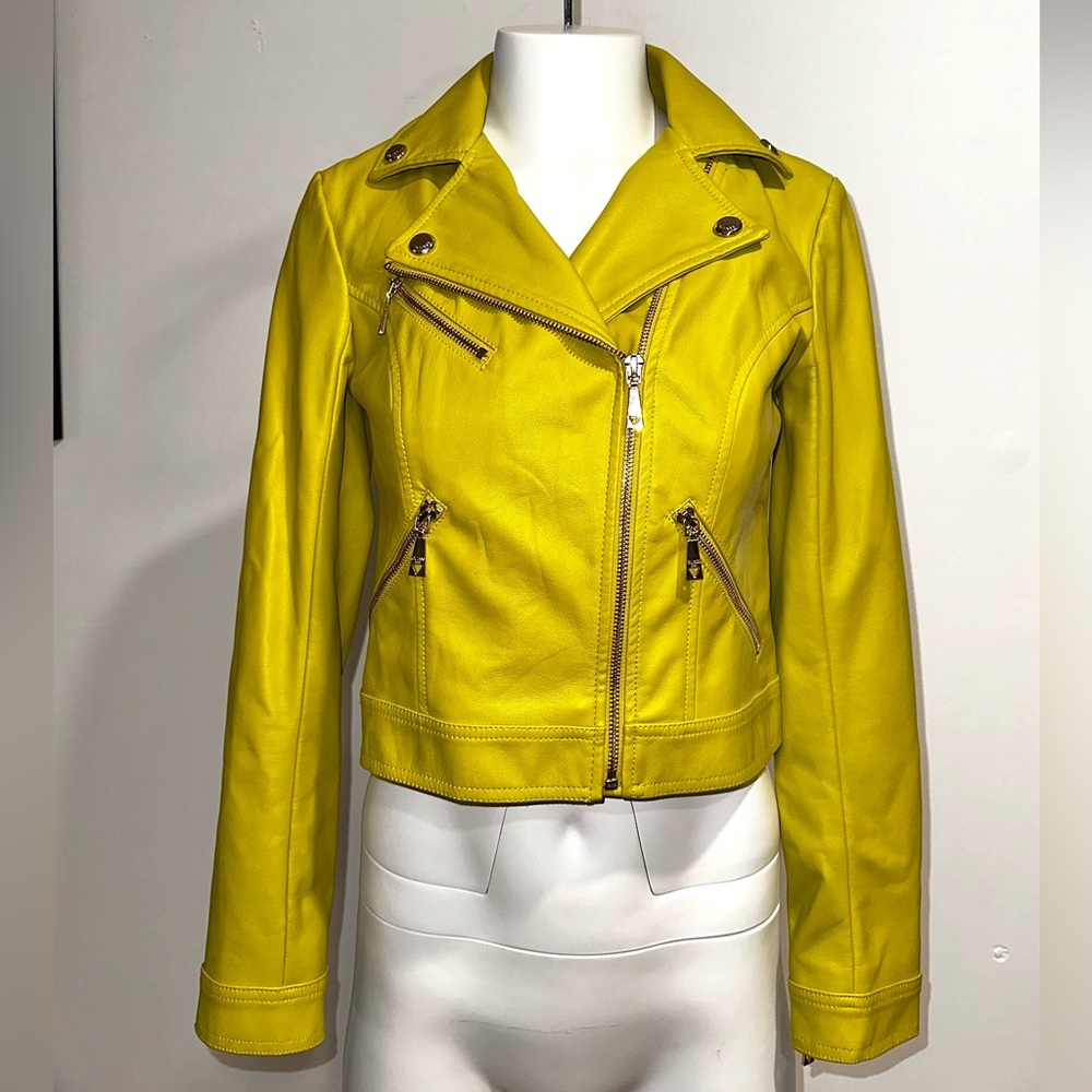 Yellowy green guess leather jacket